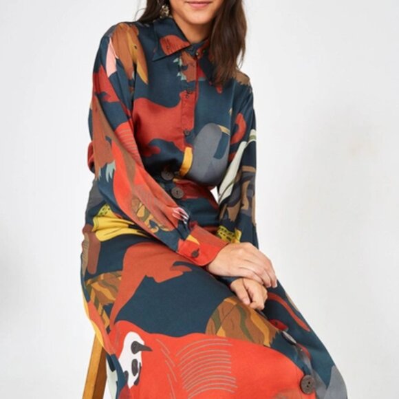 Farm Rio Amazonian Animals Midi Skirt Button Front Colorful Print - Picture 2 of 6